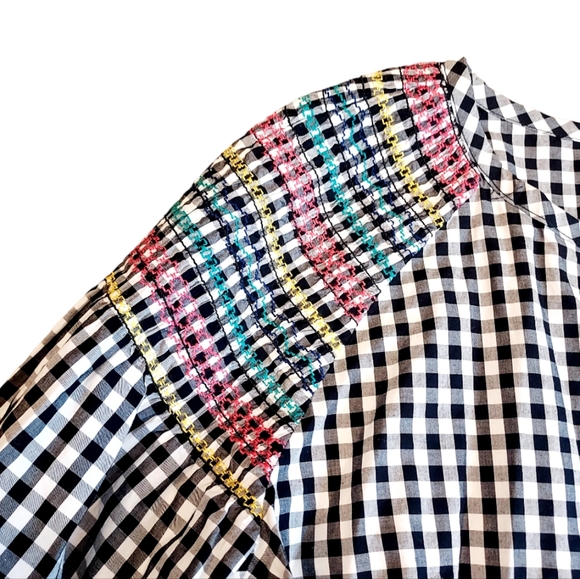 Madewell Gingham Embroidered Tassel Peasant Top size S H8287 - Picture 3 of 12